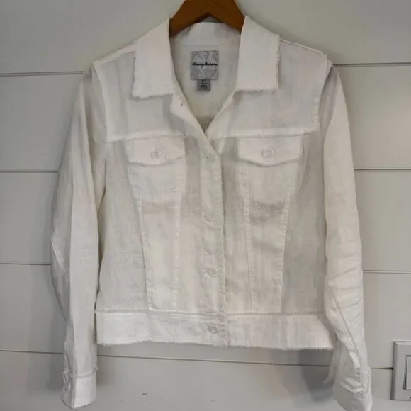 Tommy Bahama Two Palms Linen Jacket White Raw Edge Summer Coastal Timeless Small - Picture 13 of 16